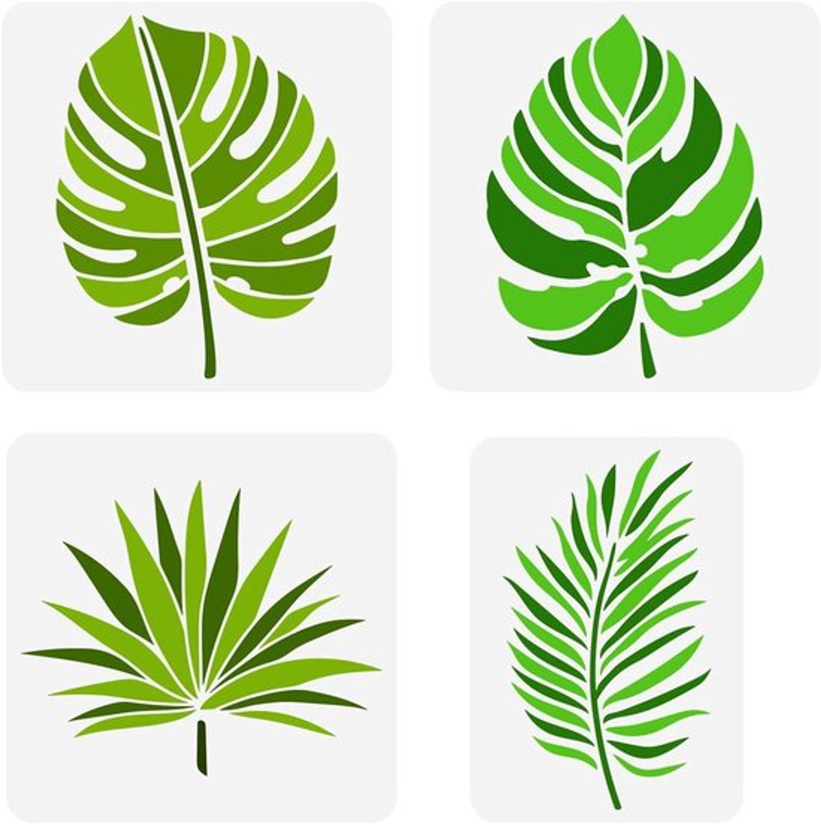4 Stuks Tropische Blad Sjablonen in 2 Maten, Herbruikbare Fern Leaf en Palm Leaf Patroon, Ideaal voor Schilderen en DIY Meubels