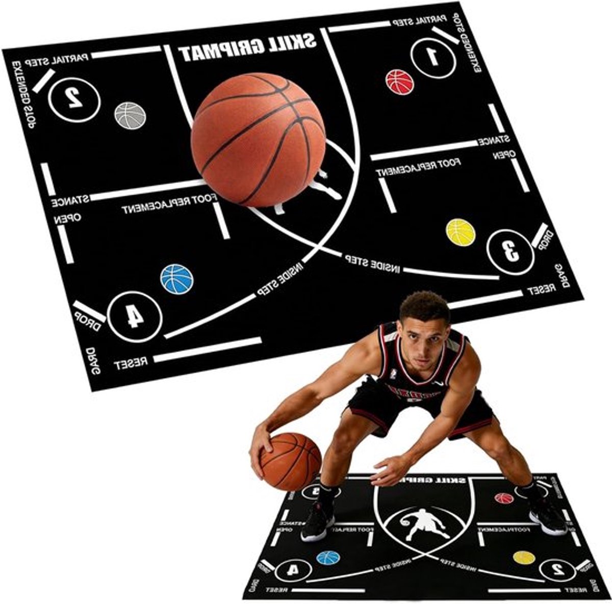 Basketbal Trainingsmat 120 x 80 cm, Antislip Oefenmat voor Dribbelen, Voetwerk en Indoor/Outdoor Training