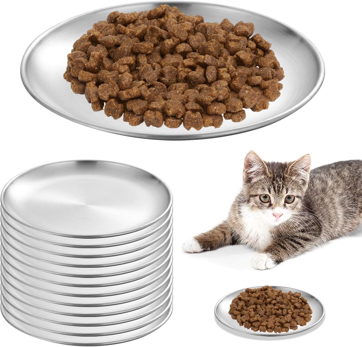 12 Pieces Cat Litter Box Flat Stainless Steel Cat Signs 5.5 inch Cat Litter Box Stainless Steel Feeder Cat Flat for - ShopVlot