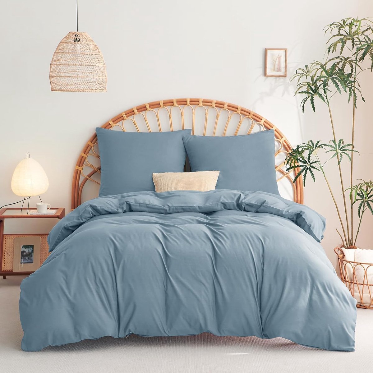 SnelShoppen - Beddengoedset 240 x 260 cm, 3-delig, Grijs-Blauw, Dekbedovertrek met Ritssluiting, Microvezel, Zacht en Strijkvrij, Inclusief 2 Kussensl