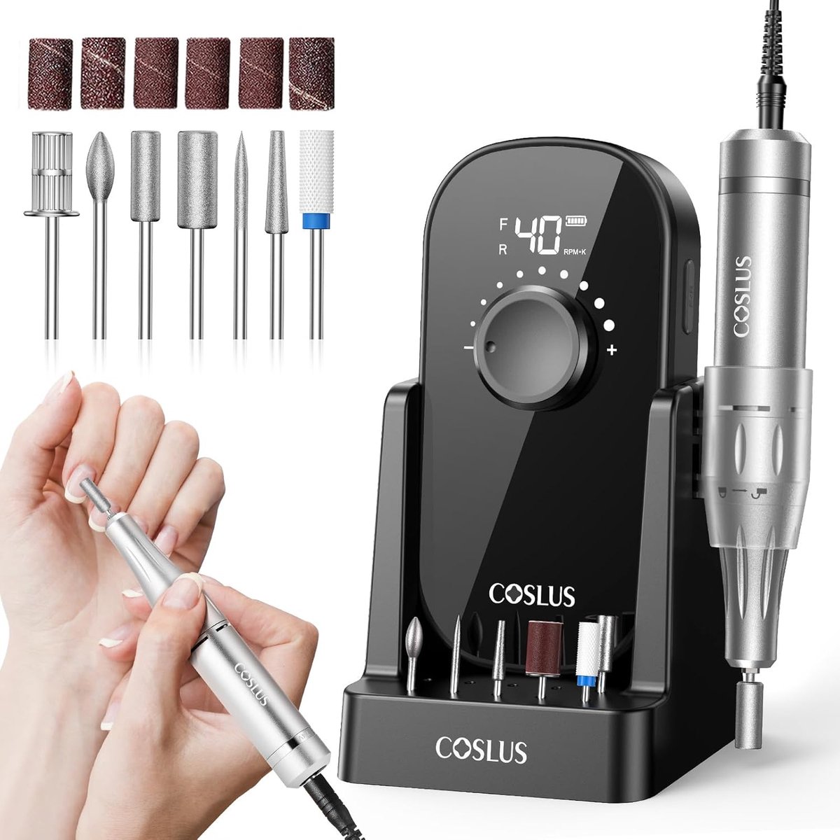 SnelShoppen - COSLUS E51 Elektrische Nagelfrees, 40.000 omw/min, 6-in-1 Professionele Nagelverzorgingsset voor Gelnagels en Acrylnagels, Draagbaar met