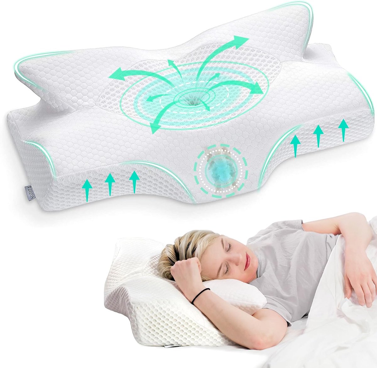 SnelShoppen - Elviros Kussen van Traagschuim, Ergonomisch Zijslaapkussen voor Neksteun, Vlinderkussen 64 x 12,5/10,5 x 38 cm, Ademend Hoofdkussen voor