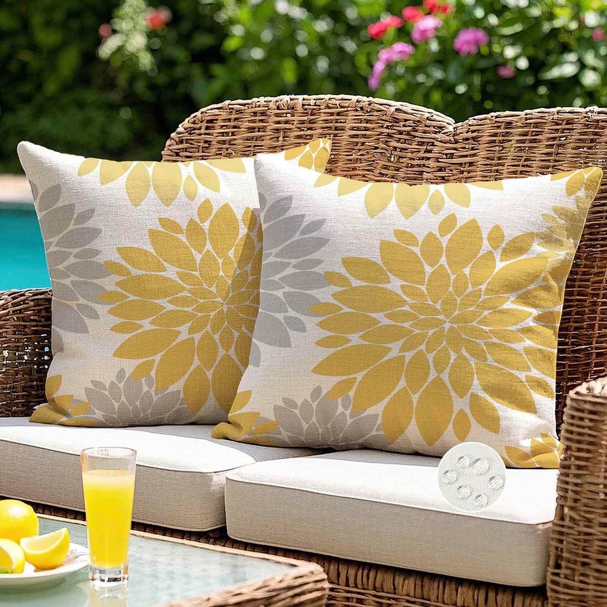 SnelShoppen - Outdoor kussensloop 40 x 40 cm, Weerbestendig met Dahlia's, Bloemenprint, Sierkussen voor Tuin en Woonkamer, Zomer Decoratie, Kussenslop