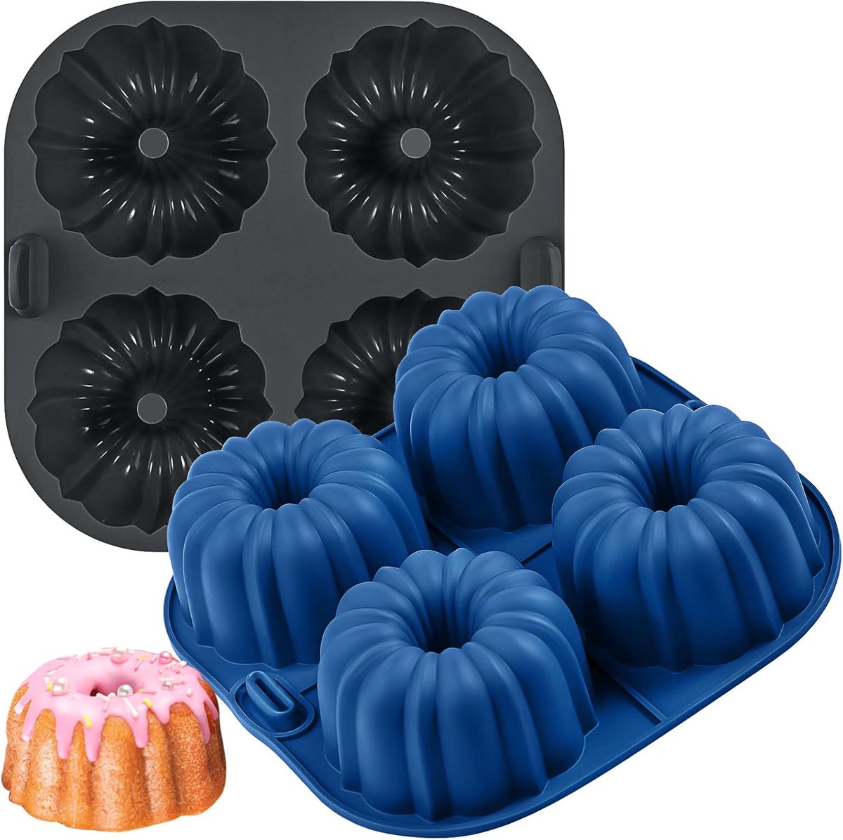 SnelShoppen - Mini Gugelhupvorm Silikon 2 Stuks Ø 8 cm voor Heißluftfritteuse, Perfect voor Kleine Cakes, Donuts en Muffins, Ideaal voor Keuken en Fee