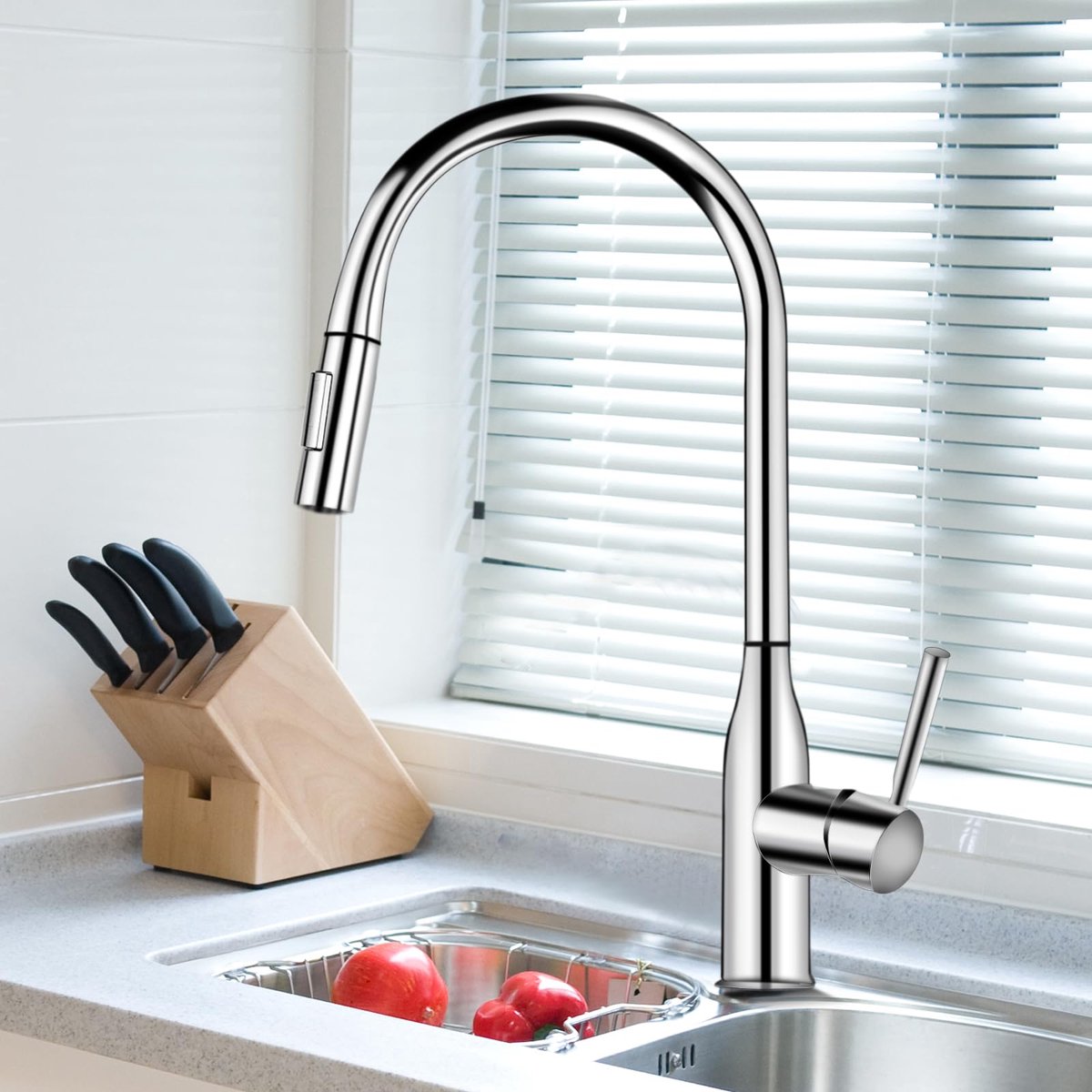 SnelShoppen - DOKKOME Waterkraan Keuken, Uittrekbare Keukenkraan 2 Modi, Afneembare Mengkraan, Uittrekbare Brause, Zilveren Wastafelkraan voor Keuken