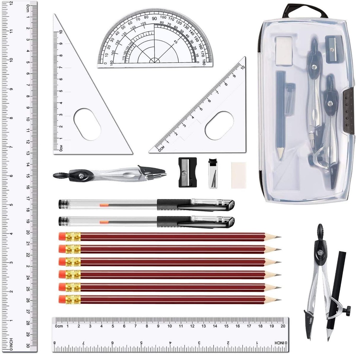 Geometrische Compasset 20-delig - Compas en Protractor - Rulers en Potloodslijper - Perfect voor Studenten - SnelShoppen