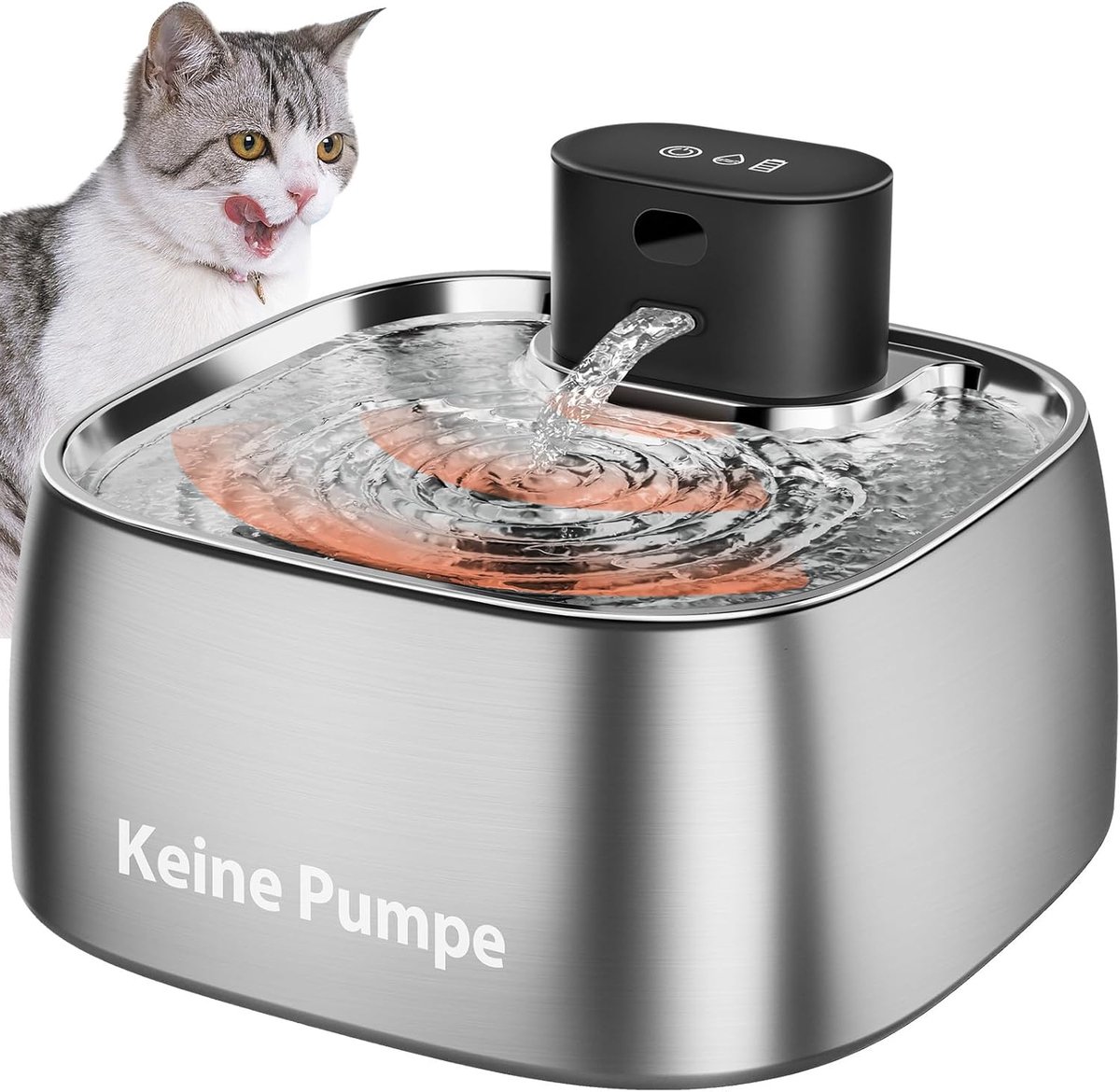 SnelShoppen - Kattenfontein Draadloos 3,2L Roestvrij Staal, Drinkfontein voor Katten met Accu en Slimme Weergave, 150° Bewegingssensor