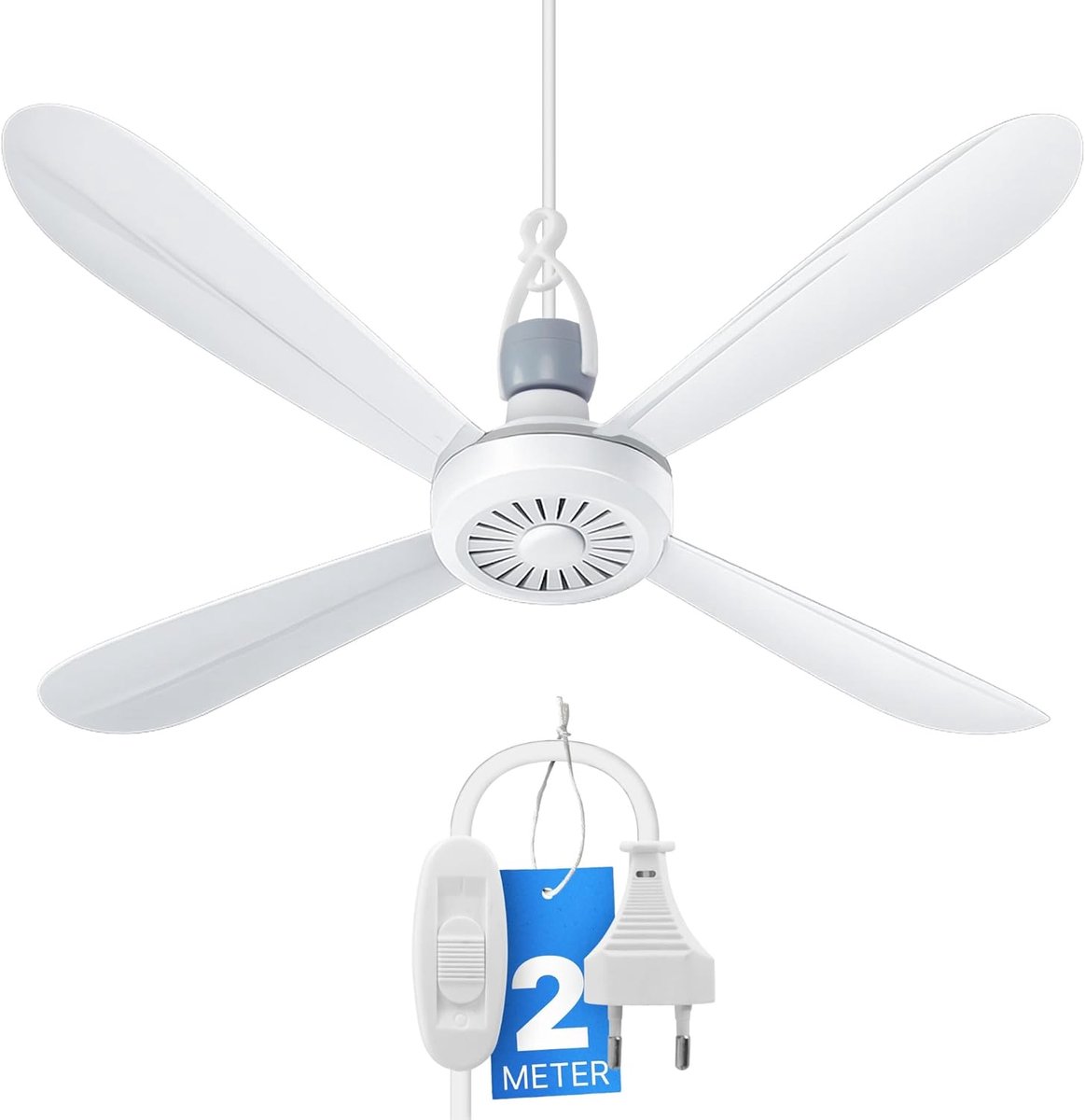 SnelShoppen - Mobiele Plafondventilator 42 cm - Draagbare Ventilator 230V/5W - Energiebesparend met Hanger en Schakelaar - Perfect voor Tuin, Keuken e