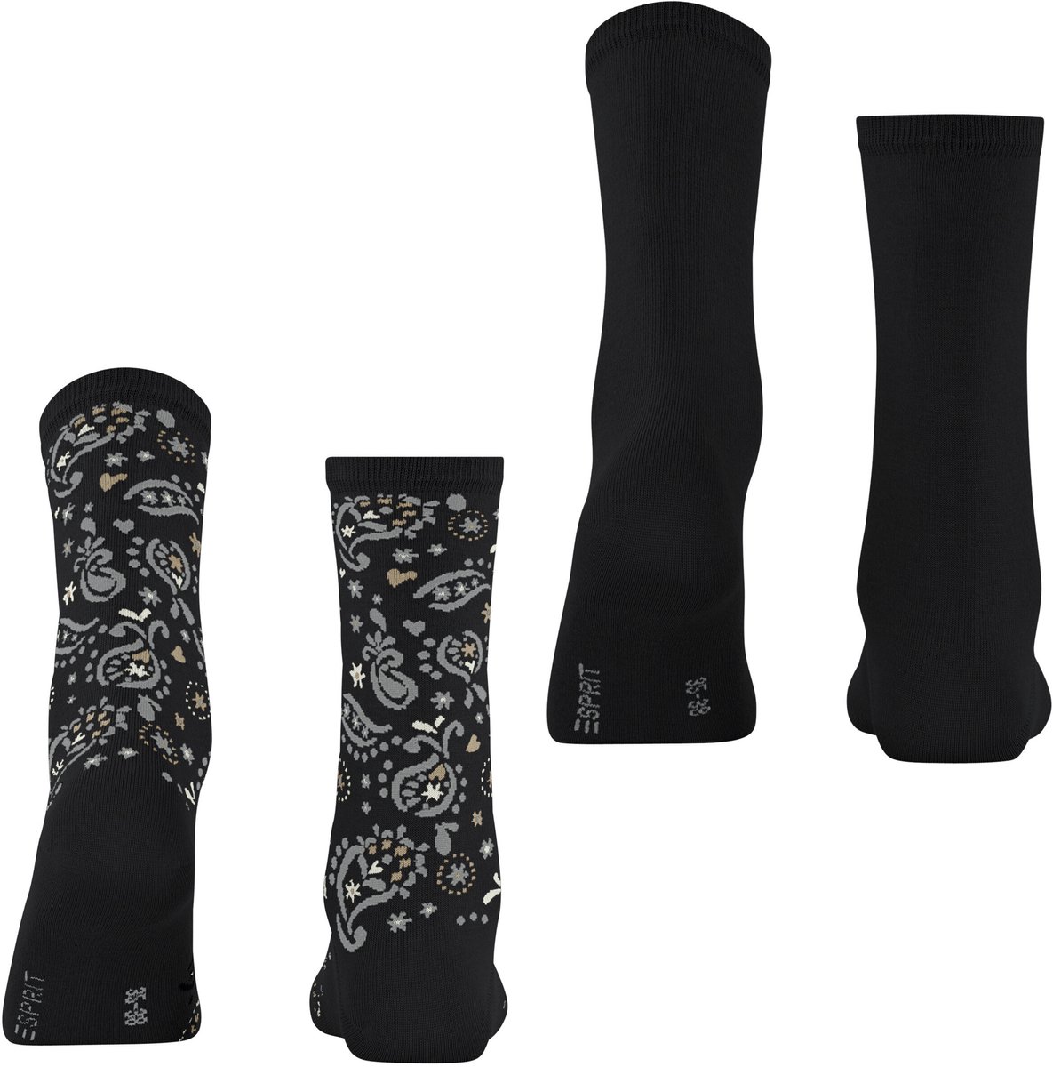 Esprit Soft Paiyley 2 Pack gedessineerd katoen multipack sokken dames zwart - maat 39-42