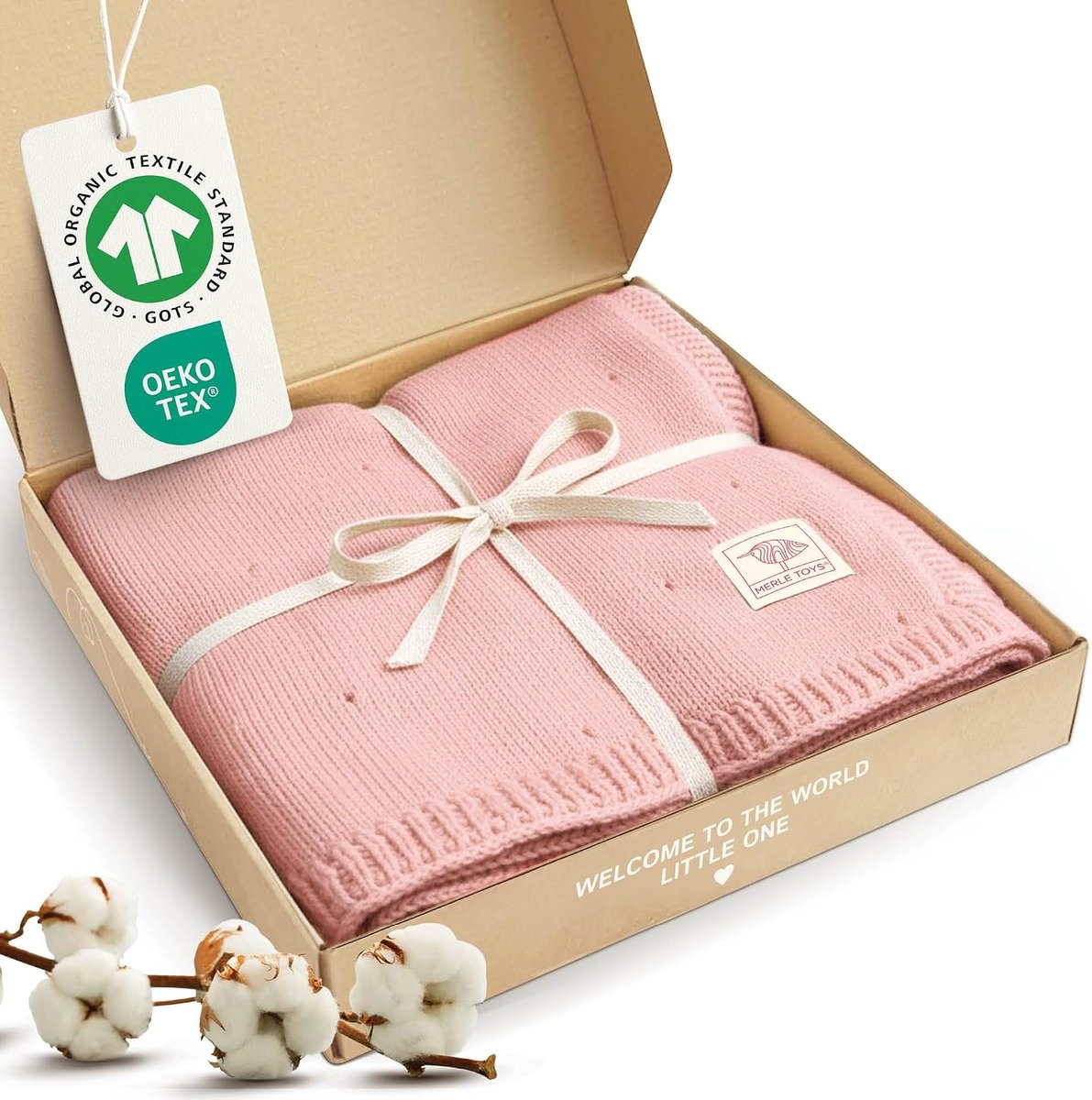 SnelShoppen - Babydeken Gebreid, 100% Biologisch Katoen, Roze, GOTS & Oeko-Tex Gecertificeerd, Knuffeldeken voor Pasgeborenen, Ideaal voor Babybedje e