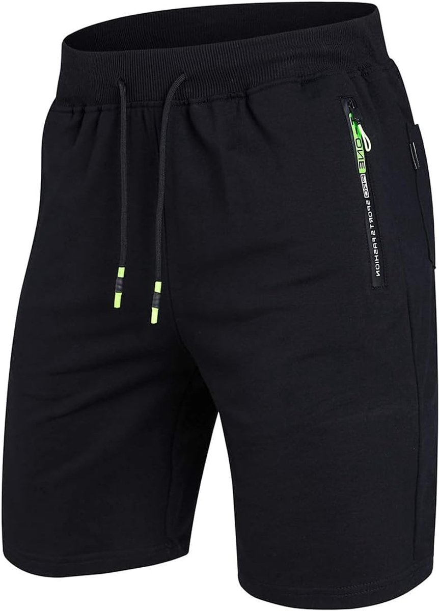 SnelShoppen - Korte Broek Heren Sport Shorts Zomer Katoen Jogging Broek Zwart 2XL - Ideaal voor Gym, Fitness, Casual en Vrije Tijd
