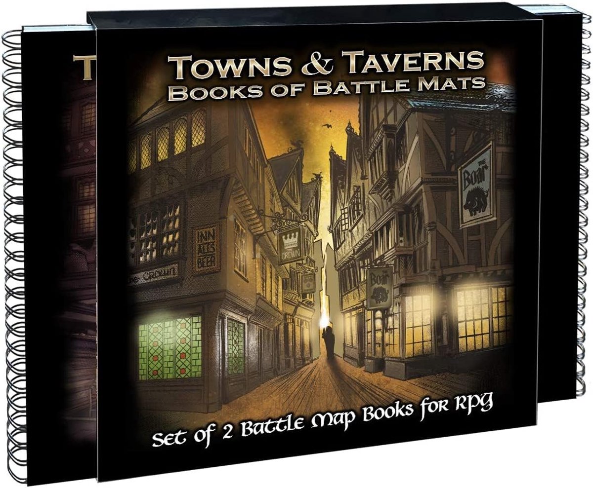 SnelShoppen - Steden en Tavernes Boeken van Battle Mats - Modulaire Kaartboeken voor Fantasie Rollenspellen, Wipe Clean, 2 Stuks, Perfect voor Bordspe