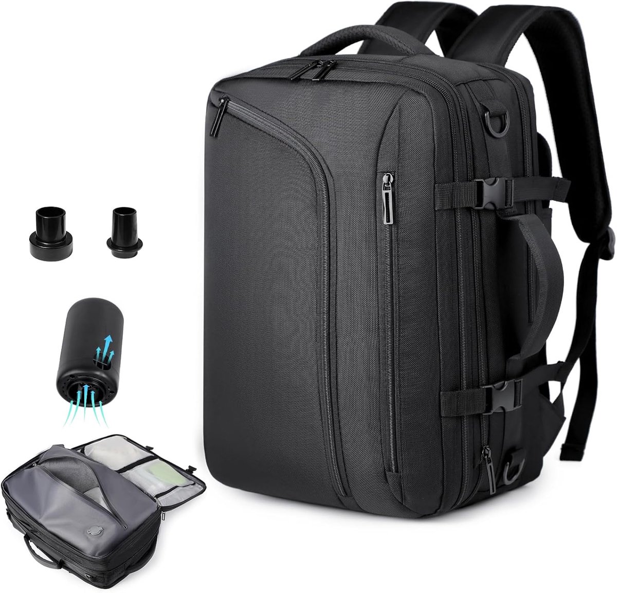 SnelShoppen - FormiPow Vacuümrugzak, Handbagage Reis-Airbag, Uitbreidbare Rugzak 36-55L, 45x32x16 cm, Ryanair Vliegtuigtas voor Heren en Dames