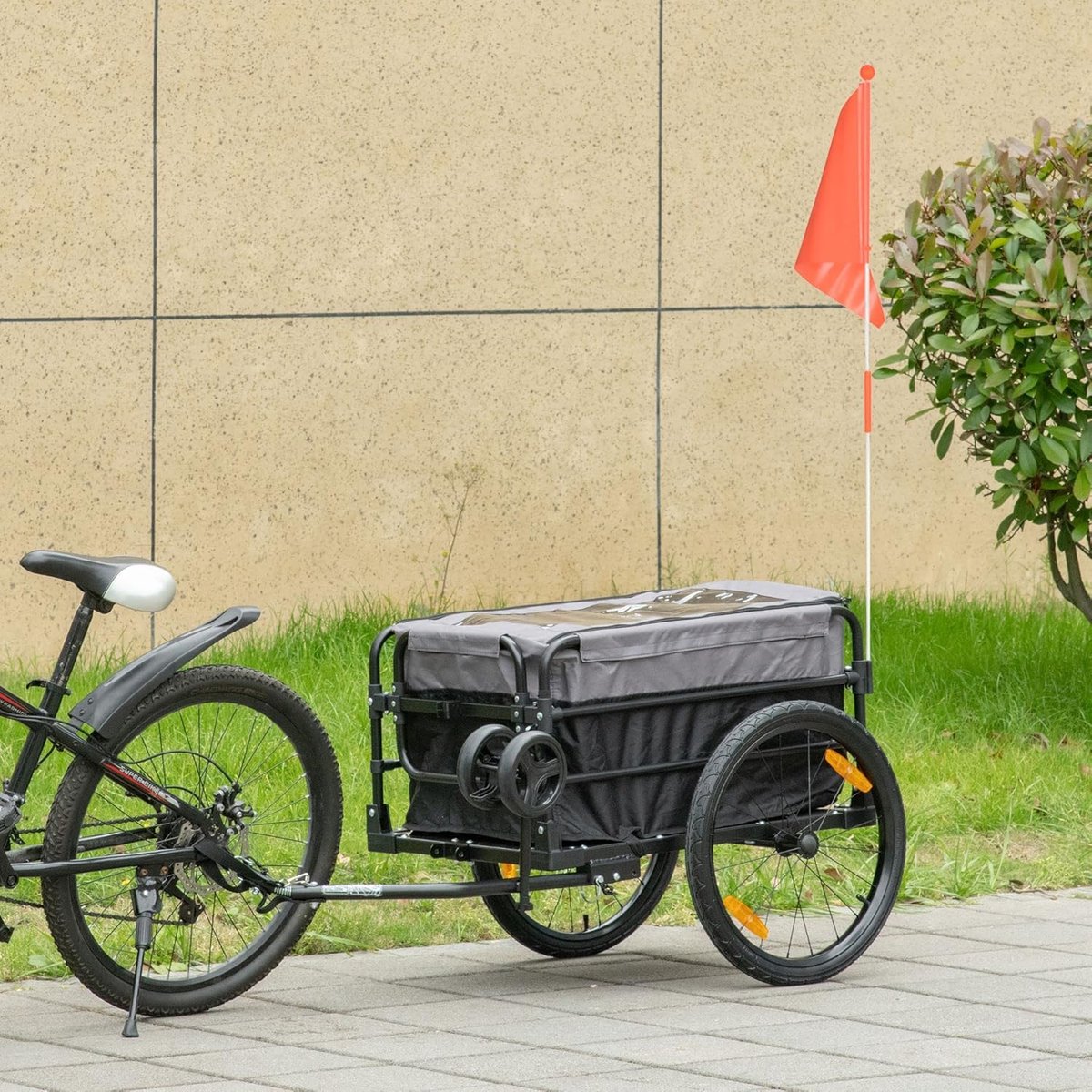 Fietskar Vrachtaanhanger - Transportkar - Goederen Vervoeren - 2-in-1 Ontwerp - 40 kg Draagvermogen - Zwart Grijs