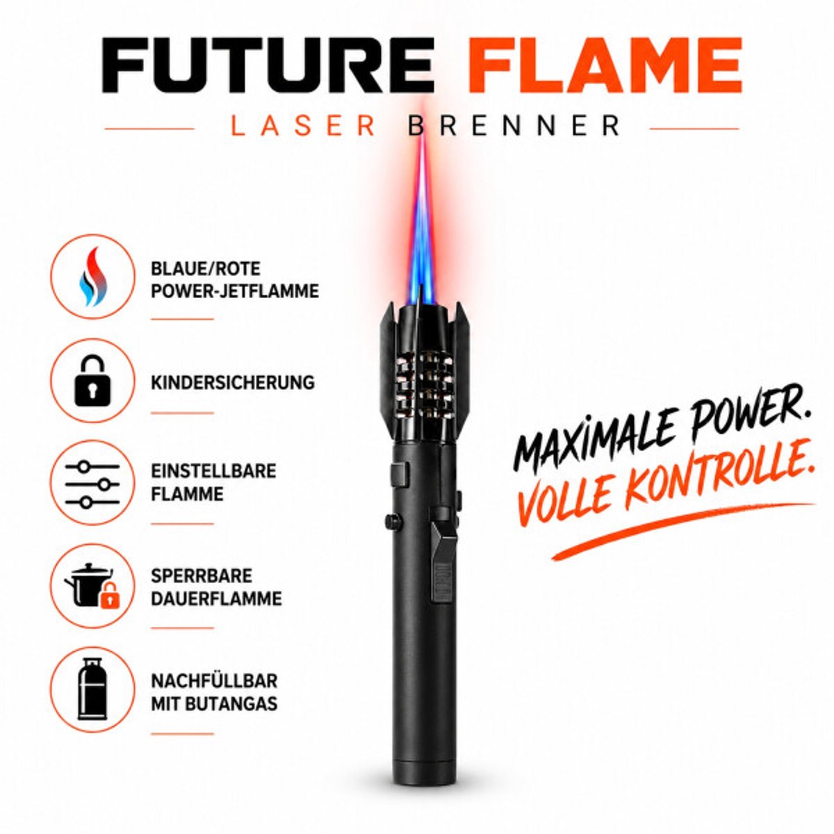 Tobaliq Power Jet Flame – FUTURE FLAME – 20,5 cm – Navulbare Stormaansteker – Creme Brulee - Aansteker - Navulbaar - Stormaansteker - Vuurwerk aansteker - BBQ