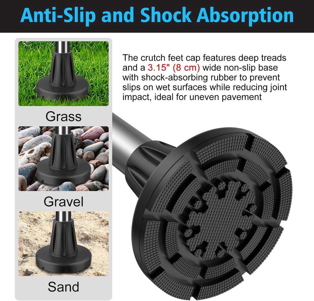 SnelShoppen - Loopstoktips 19 mm, Antislip Rubberen Vervangdoppen, Zware Kwaliteit met Extreme Grip, Verbreed Voetstuk met Metalen Kern, Set van 2, Pa