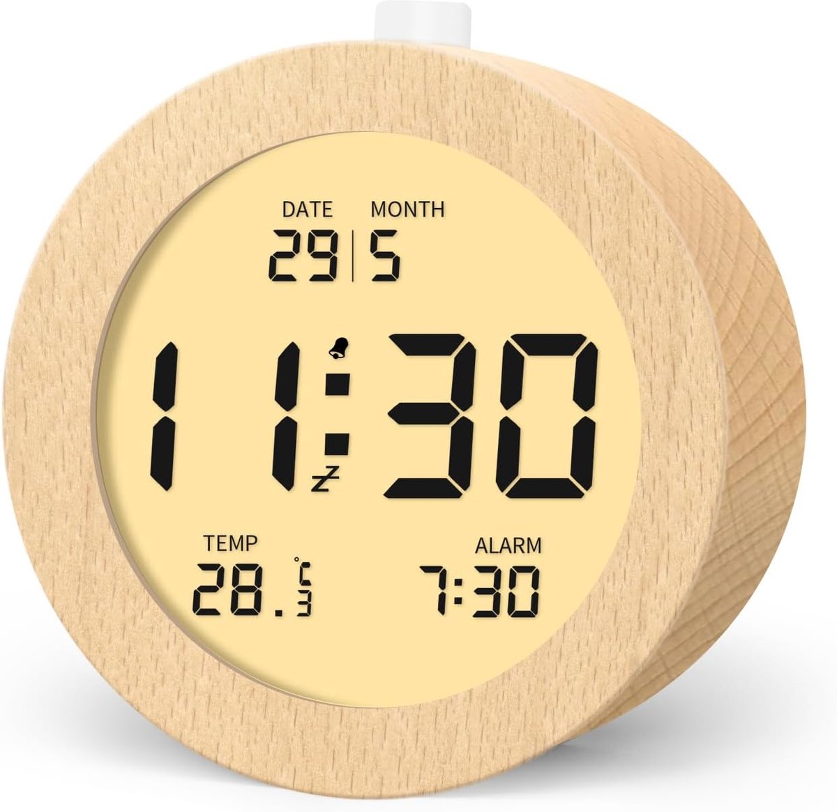 SnelShoppen - Digitale wekker houten nachttafelwekker met LCD-display, temperatuur, datum, snooze-functie, achtergrondverlichting, ideaal voor slaapka