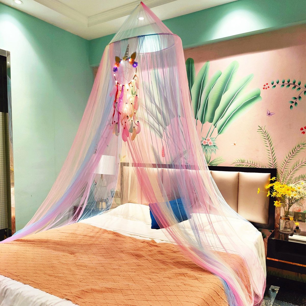 SnelShoppen - Eimilaly Regenboog Bed Luifel voor Meisjes Klamboe - Eenvoudige Installatie Prinses Luifel voor Kinderkamer Decor - Perfect voor Feest e