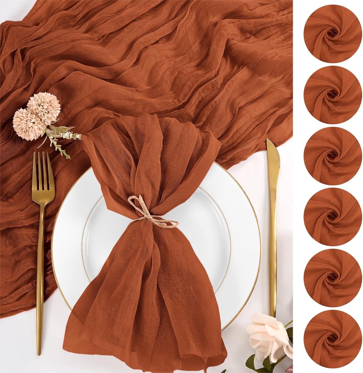 24 stuks terracotta kaasdoekservetten, 50 x 50 cm stoffen servetten, grote rustieke boho-gaze dinerservetten, wasbare tafelservetten voor bruiloft, feest, bruidsfeest, babyshower, tafeldecoratie