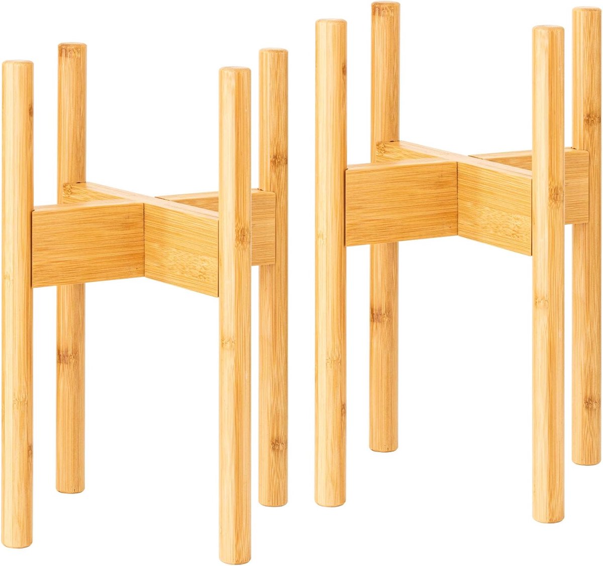 Set van 2 Bamboe Plantenstandaarden - Verstelbare Bloempothouders van Bamboehout voor Binnen en Buiten - Beige