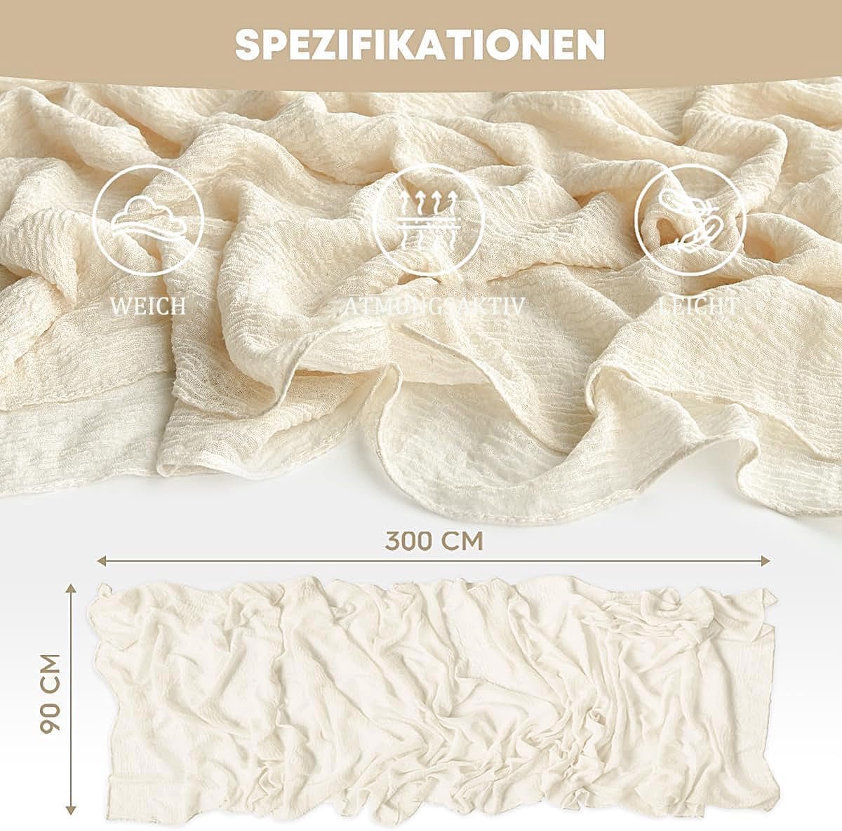 Tafelloper kaasdoek 90 x 300 cm - eco-katoen - rustieke boho-stijl - perfect voor bruiloften - ShopVlot