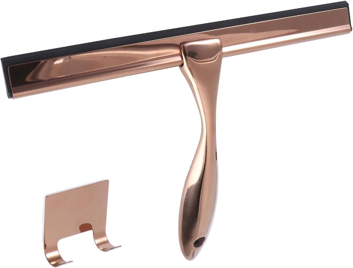 Glaswisser Roestvrijstaal - Badkamer Wisser - Streeploos Reinigen - Ergonomisch Ontwerp - 25 cm - Rosegoud