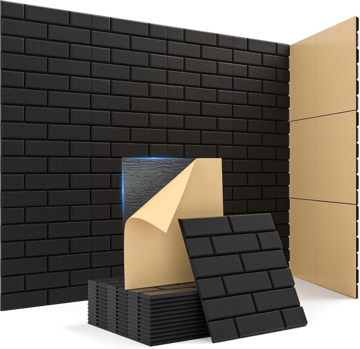 SnelShoppen - Akoestische panelen zelfklevend baksteenvorm 12 stuks geluiddichte wanddecoratie 30x30cm voor gaming en prikbord akoestisch schuim