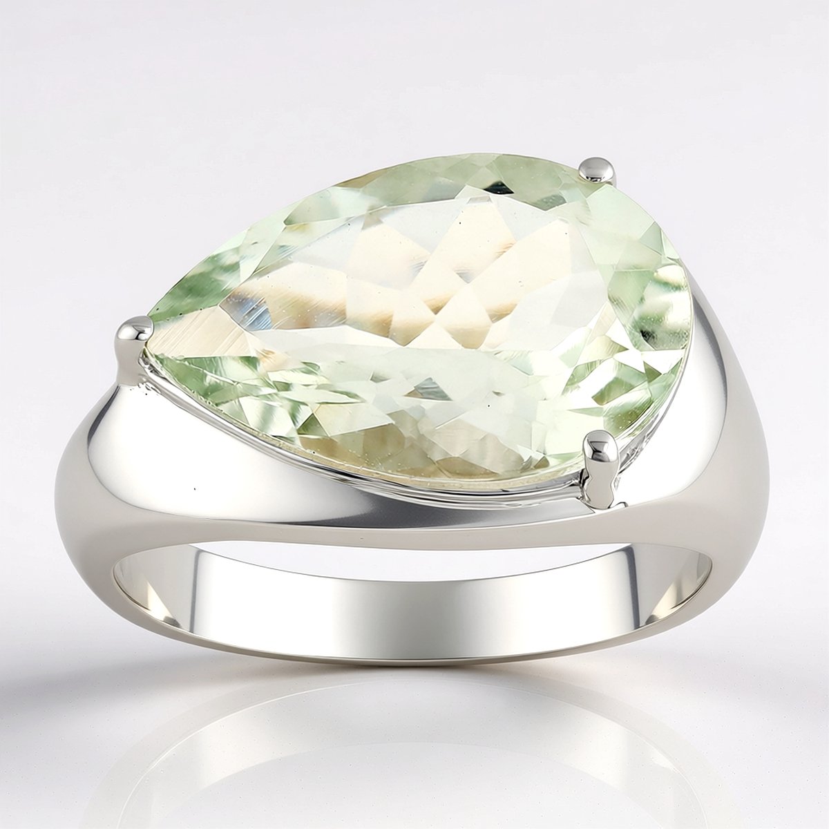 Cavill - Zilveren Ring 925 Sterling met Palladium - Groene Amethist 3,44 ct Uit Brazilië - Peervormige Edelsteen - Luxe Facetgeslepen Ring