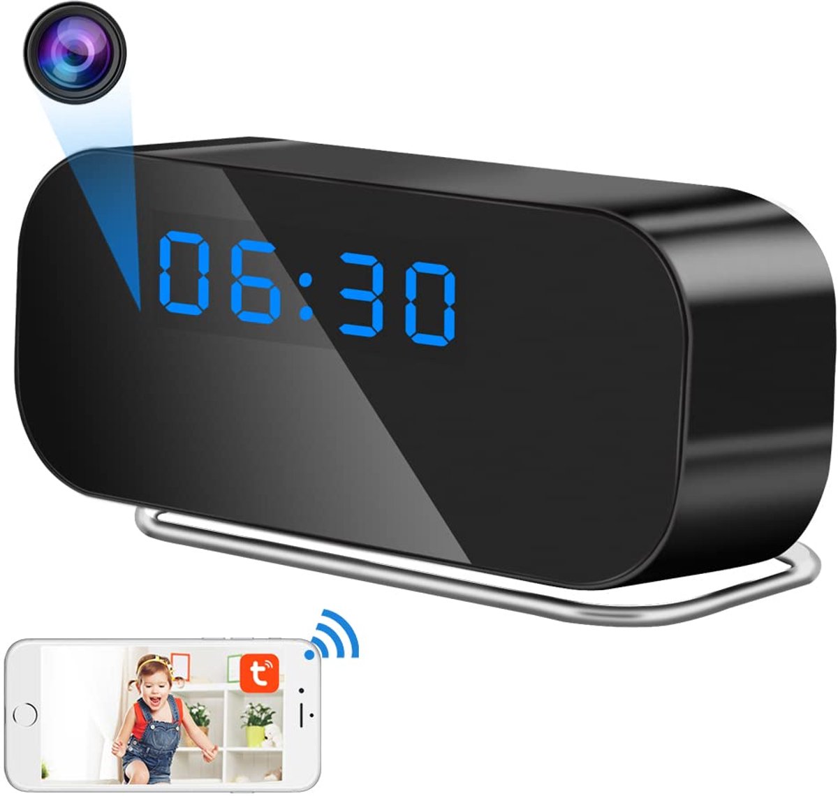 SnelShoppen - Spycamera Horloge 1080P HD WiFi 5G | Beweegdetectie, Nachtzicht, 120° Hoek, Loopopname, 128GB SD Kaart, Voor Bewaking, Veiligheid, Thuis