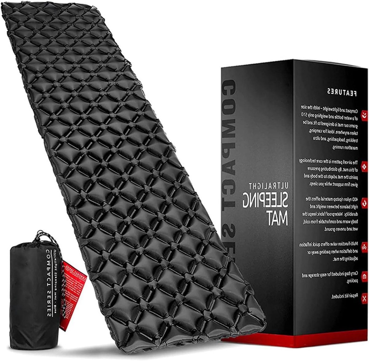 Opblaasbare Slaapmat - Kampeer Matras - Buiten Overnachten - Compact En Lichtgewicht - 190x56cm - Zwart