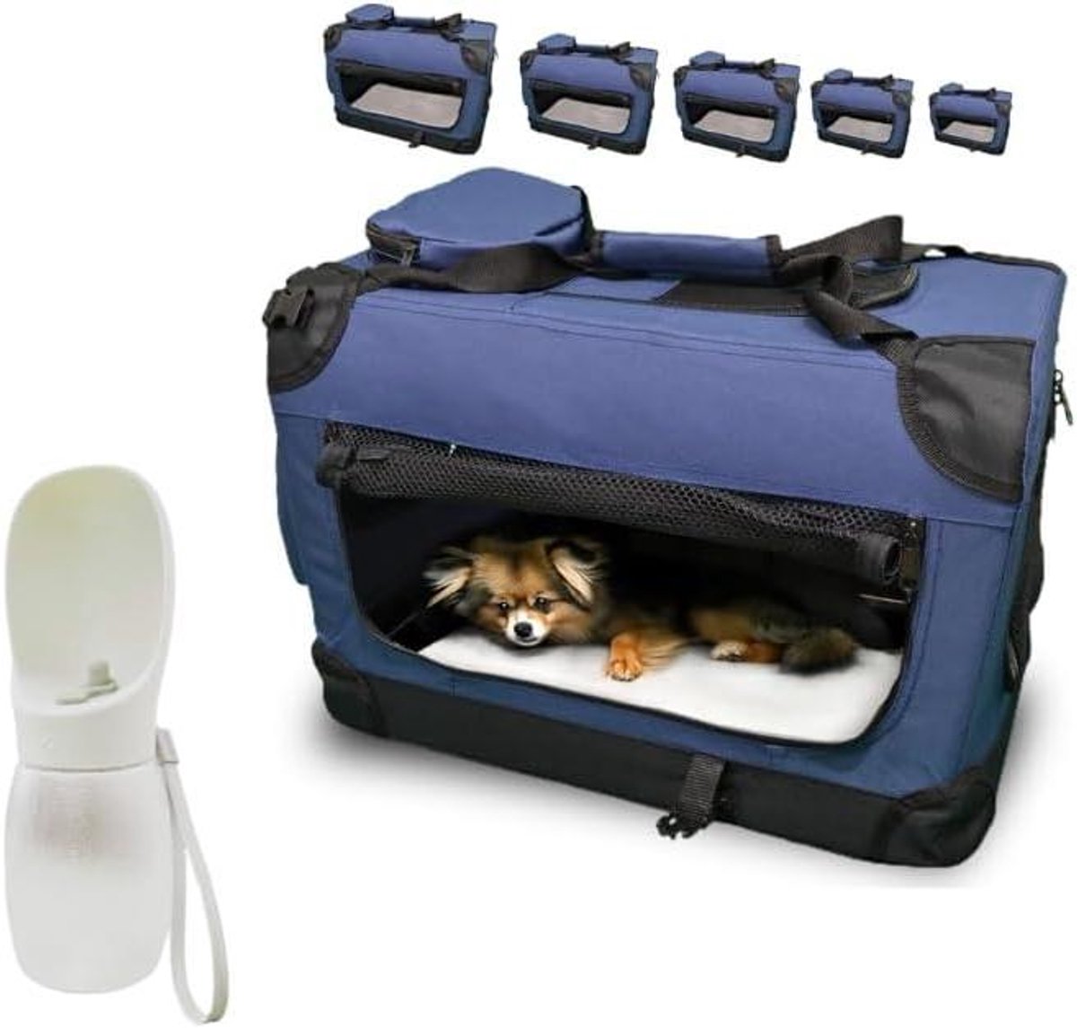Hondentransportbox - Reisbox Huisdier - Veilig Vervoer - Opvouwbaar & Wasbaar - 91x63x63 cm - Donkerblauw