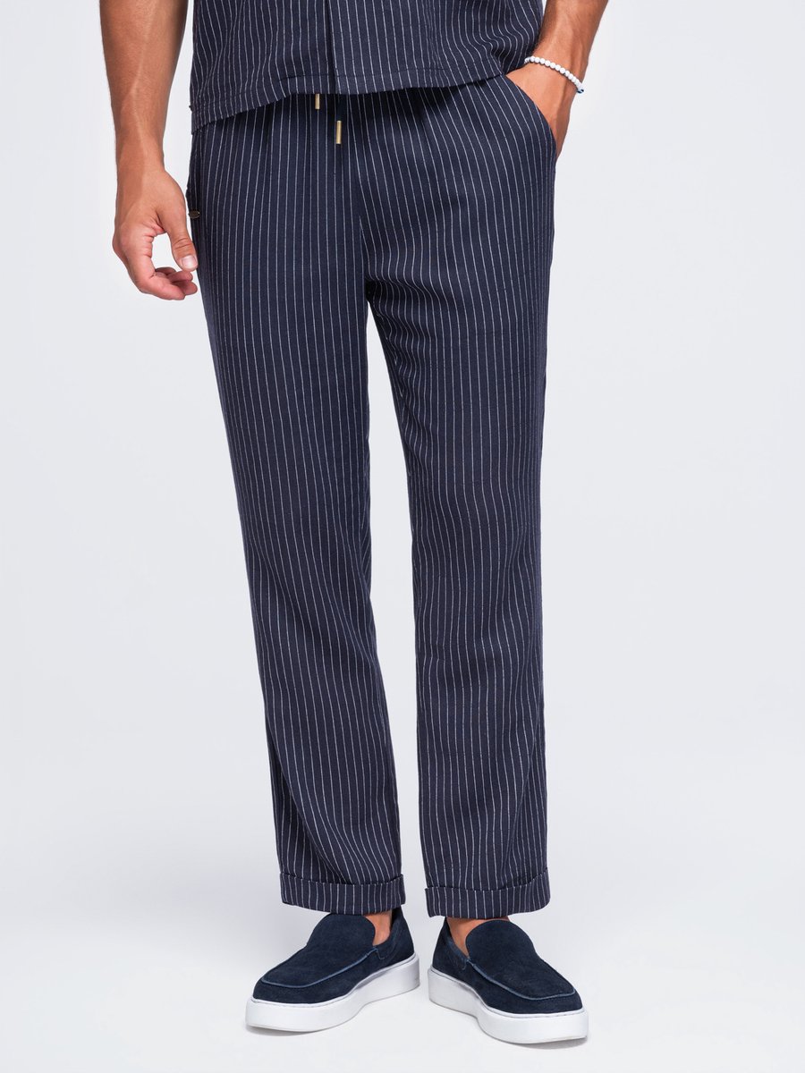 OMBRE Broek - Regular Fit - Viscose - Effen Marine XL