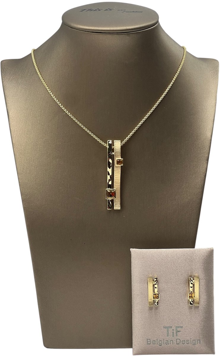 TIF - Sieraden - Sieradenset dames - Halsketting - Oorbellen - Goud - Verstelbaal 42-47 cm - Geschenkdoos