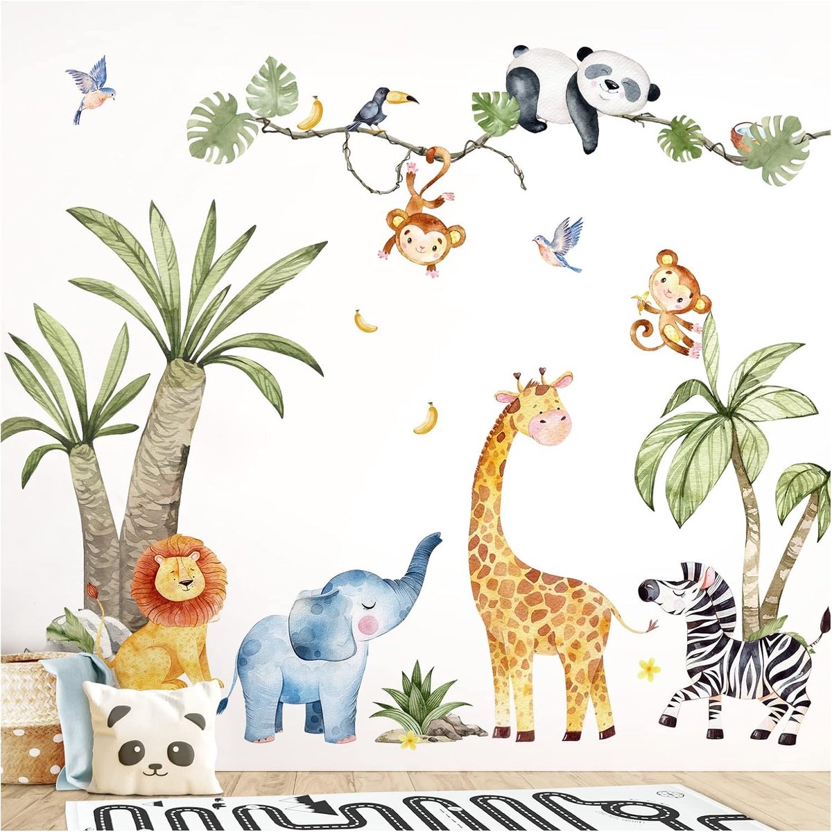 Deco XXL muursticker safari dieren set muursticker voor kinderkamer muursticker jungledieren boom babykamer muurschildering M - 76 x 39 cm (B x H) DL800