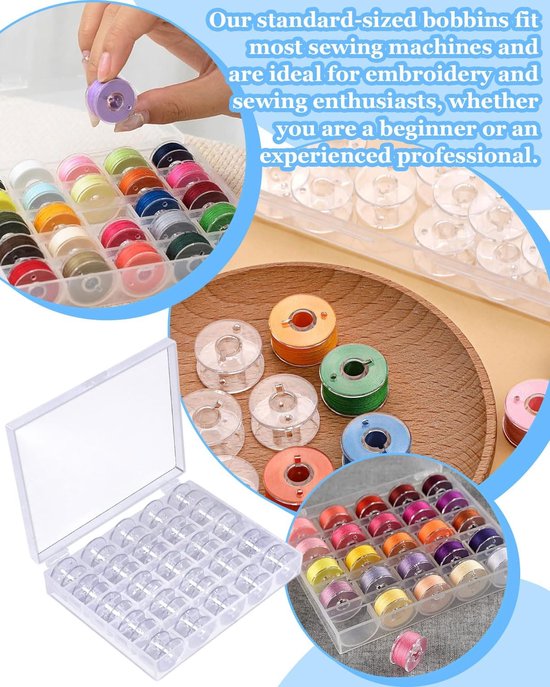 Spoelen voor naaimachine, naai-accessoires, spoelen van transparante kunststof met 2 containers, voor standaard- en spoelnaaimachines — afbeelding 4
