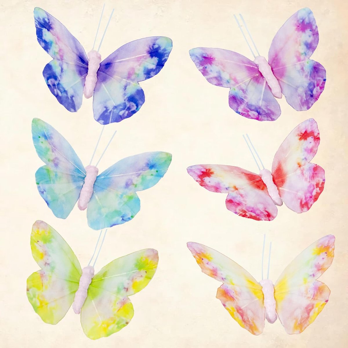 Butterfly Decorations Set 6 Color of 12 pcs Vivid Multi-Colored Craft Butterflies on Clip .Party Home Decor Flower Pics