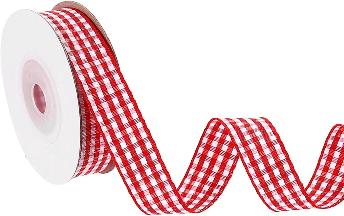 10 Yard x 5/8 Inch Gingham Lint, Plaid Lint Nylon Geruit Geschenkverpakking Strip voor Thanksgiving Strik Krans Craft Verjaardag Bruiloft, Rood