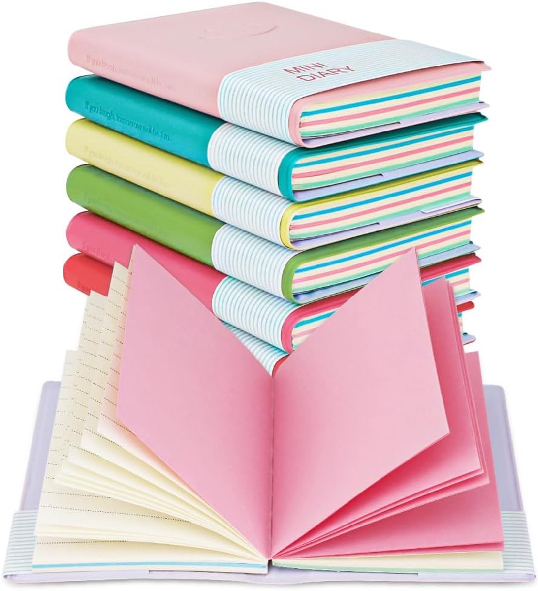 6 stuks mini notitieboekje, draagbaar dagboek, snoepkleuren, zaknotitieblok, kleine notitieblokken, reis-notitieblokken met PU-lederen hoes, 10,5 x 8 cm, 100 pagina's (6 kleuren)