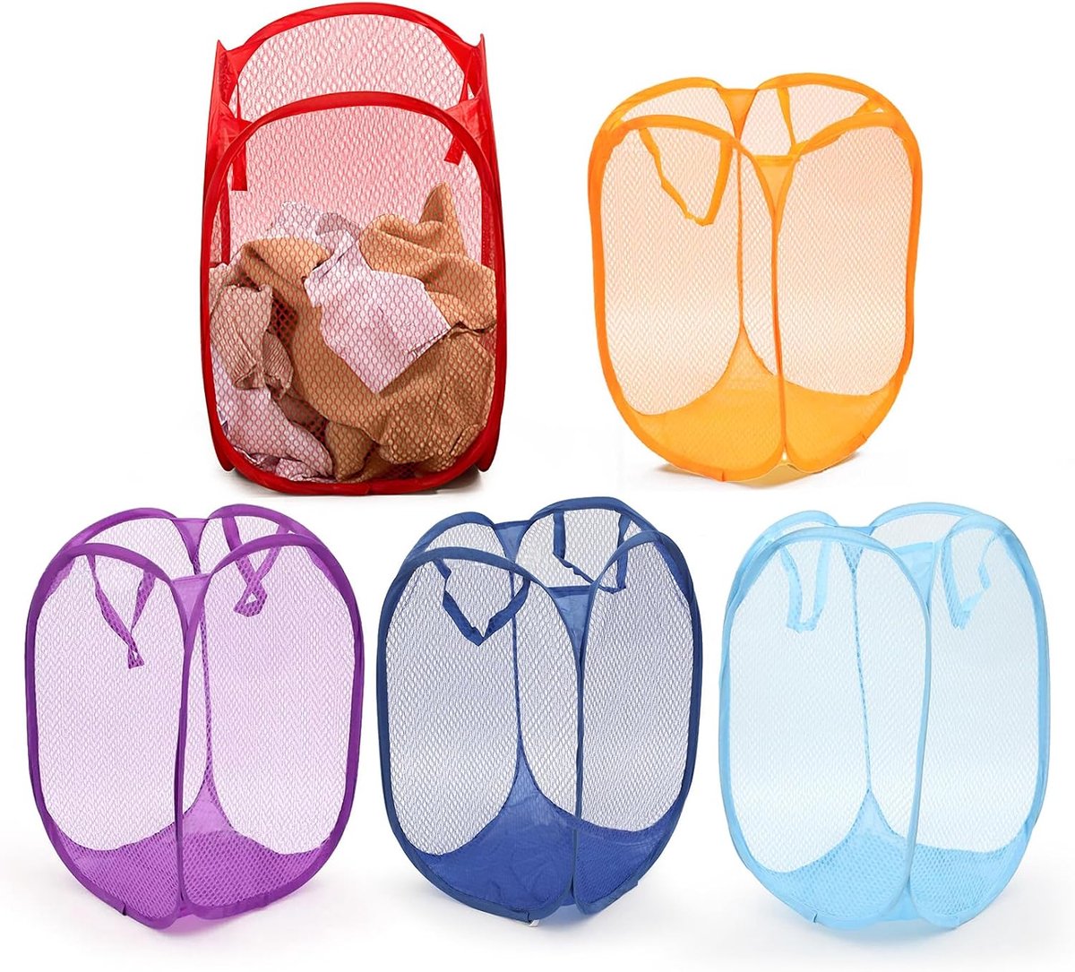 Wasmanden, opvouwbaar, pop-up wasmand, blauw, geel, rood, paars, groen, mesh opbergmand, pop-up wasmand, opvouwbaar voor het opbergen van kleding, speelgoed, 50 x 30 x 30 cm