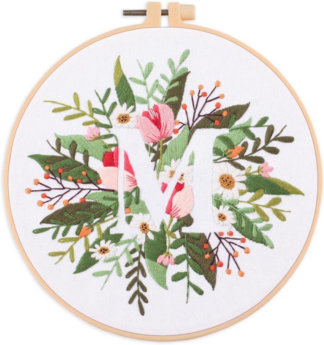 Borduurstarterskit Engelse letter M en bloemen gestempeld met bedrukt patroon kruissteek borduurpakketten (Letter M)