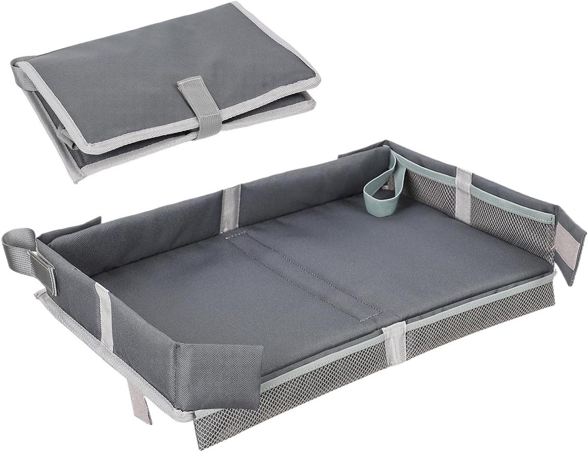 Vliegtuigtafel bescherming - Reistafel kinder - Kindvriendelijk reizen - Opvouwbaar speelgebied - 39 x 27 x 6 cm - Grijs