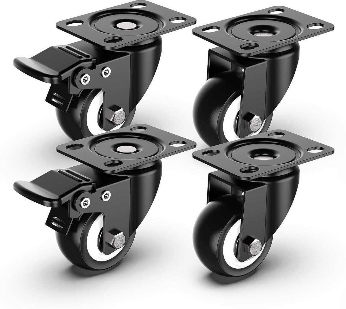 Zwenkwielen met veiligheidsrem, set van 4 stuks zwaarlastwielen (2 met remmen en 2 zonder) meubelwielen met 250 kg totale capaciteit
