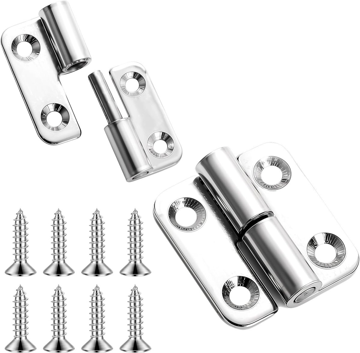 Afneembaar scharnier, 1,5 inch, 2 stuks roestvrij staal 304 deurscharnieren, opschroefband met schroeven, deurband, kleine vlaggenscharnieren, inklapbare meubelscharnieren voor rechtshandigen