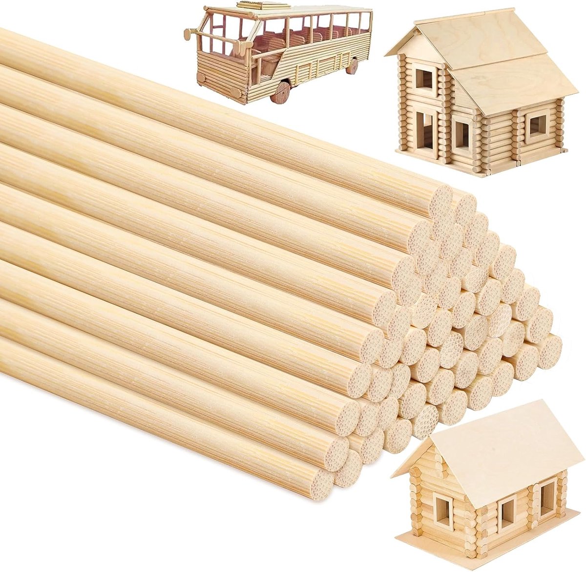 50 stuks onafgewerkte deuvelstaven van natuurlijk hout, hardhouten stokjes voor en doe-het-zelf (200 mm x 5 mm)