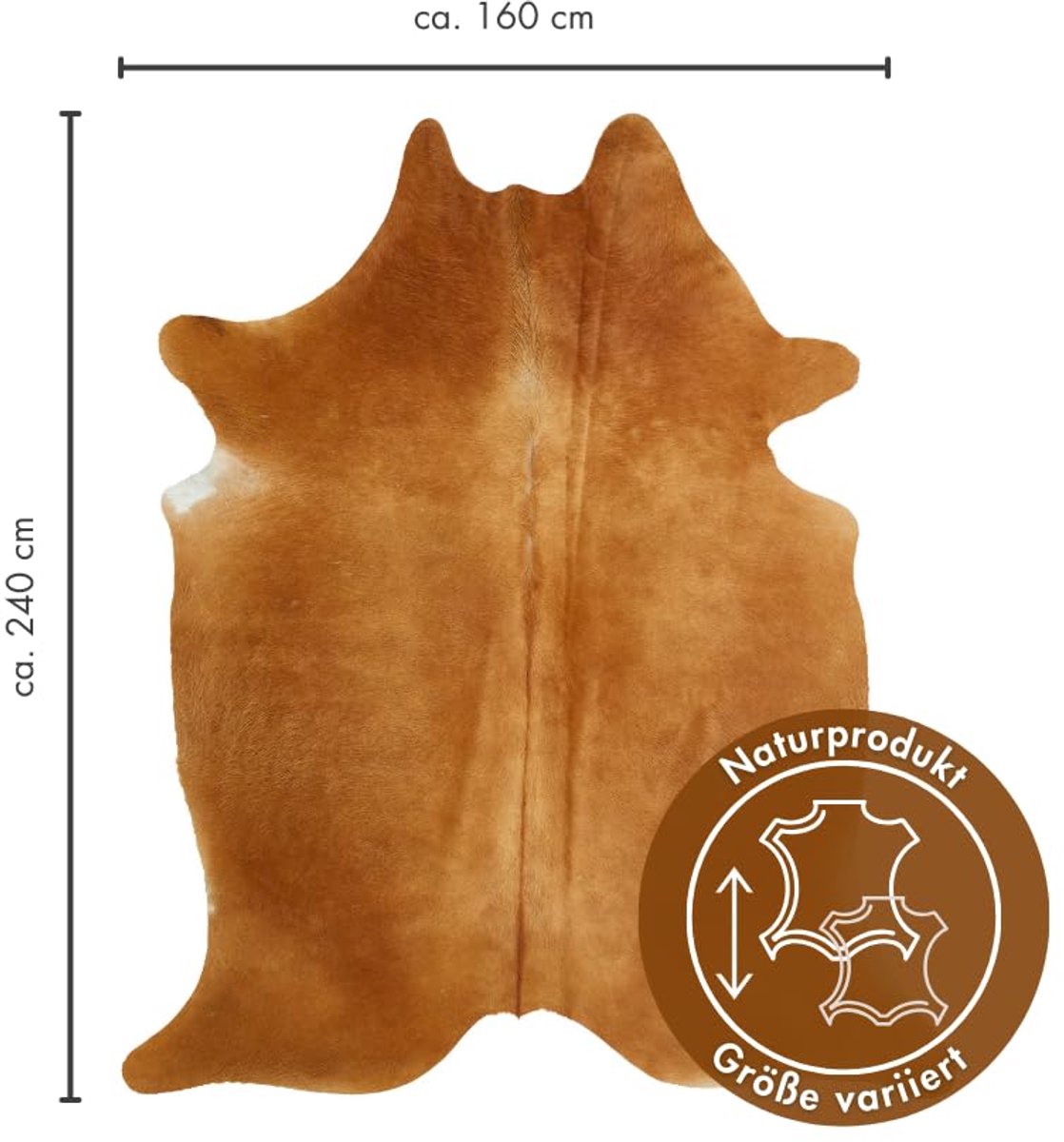 SnelShoppen - Luxe Koeienhuid Tapijt Echt - Natuurlijke Vacht voor Levensechte Woonkamer - 160 x 240 cm Bruin Uni - Perfect voor Woonkamer, Slaapkamer