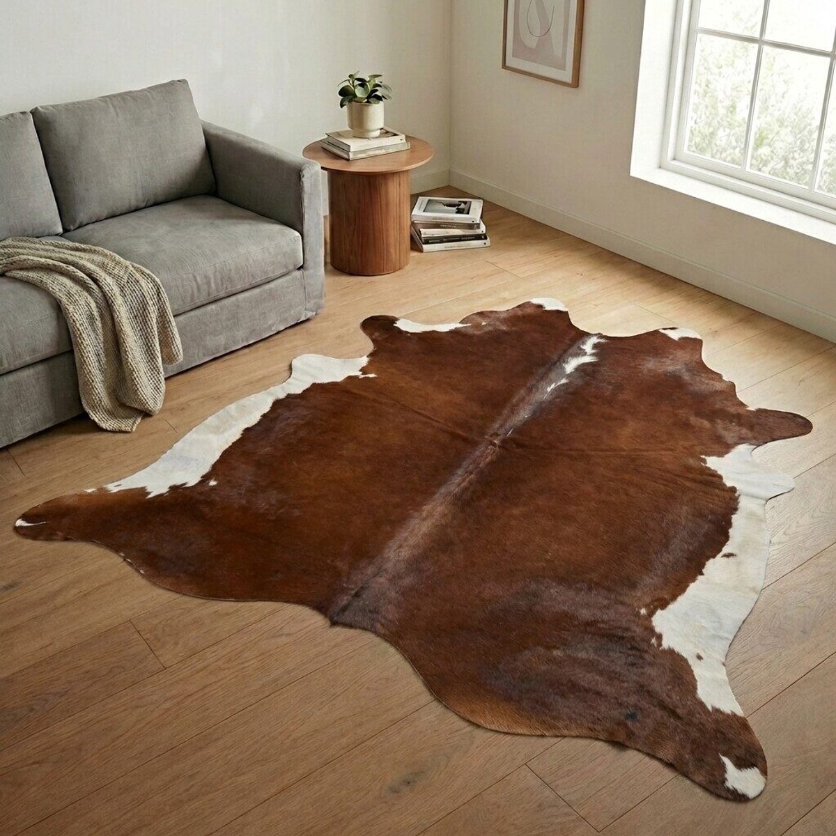 Koeienhuid Vloerkleed XXL (Extra Groot) - Bruin-wit - 240 x 222 cm - Koeienkleed / Koeienvel / Dierenvel / Dierenhuid / Koehuid Tapijt
