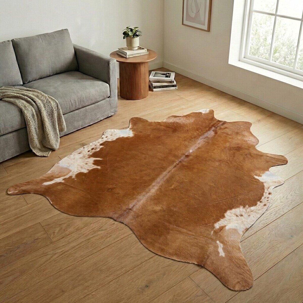 Koeienhuid Vloerkleed XXL (Extra Groot) - Bruin-wit - 236 x 230 cm - Koeienkleed / Koeienvel / Dierenvel / Dierenhuid / Koehuid Tapijt