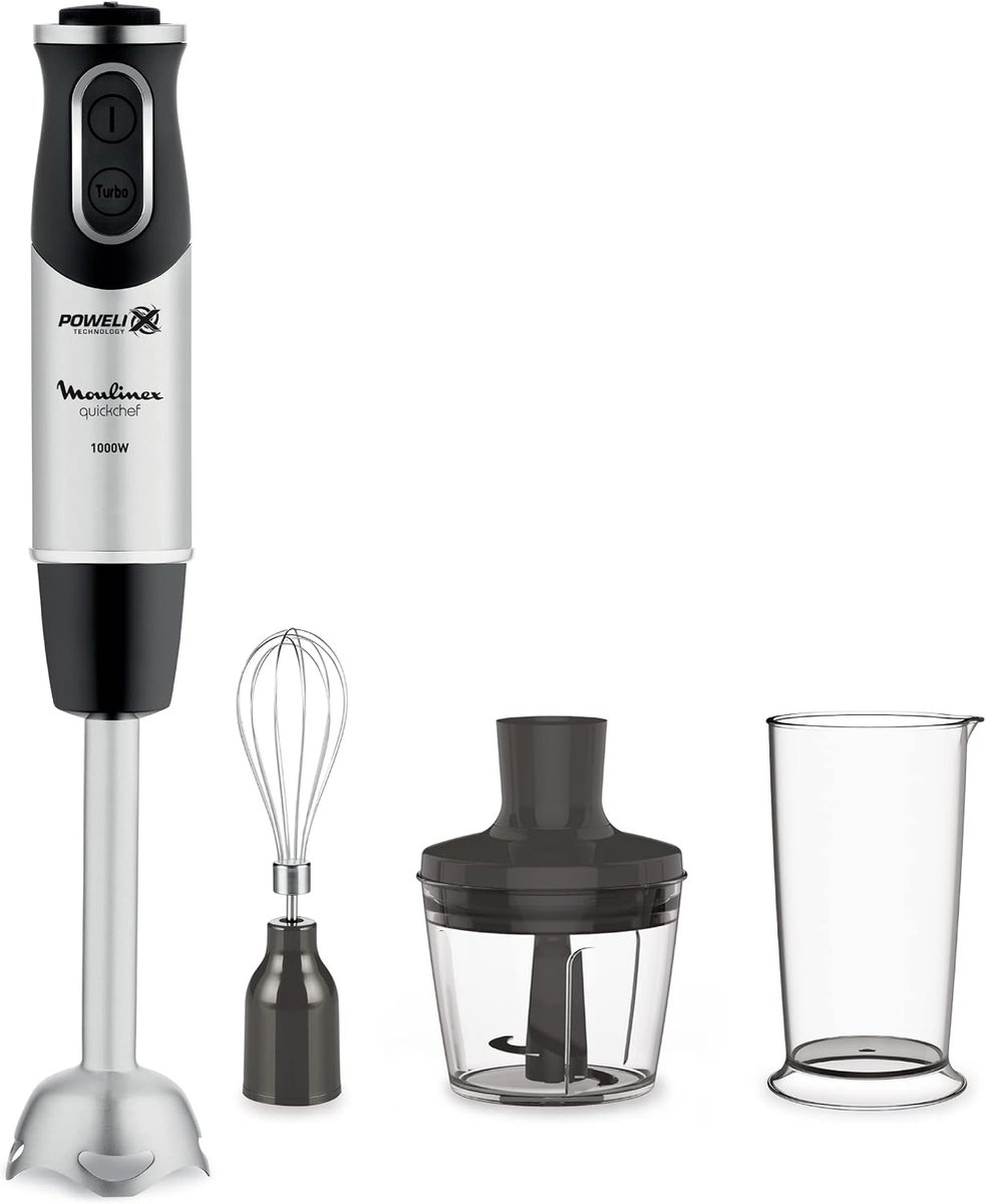 Staafmixer - Keukenmixer - 3-in-1 Mixer - 1000W - 10 Snelheden - Powelix Technologie - Inclusief 800 ml Beker - 500 ml Hakmolen - Garde - Roestvrijstalen Messen - Krachtige Handmixer