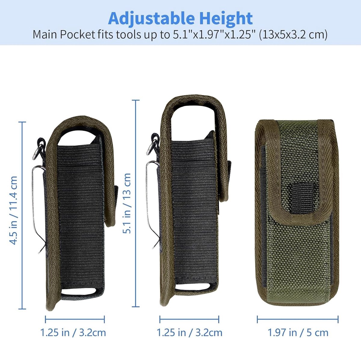 Multitool Holster met Compartimenten, Geschikt voor EDC Tools, Compacte Gereedschapstas voor Kamperen en Wandelen, Army Green