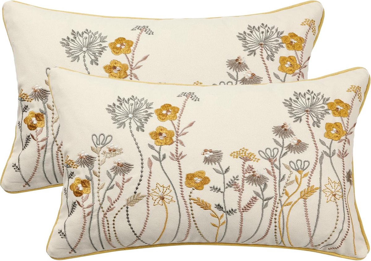 Decoratieve Kussens 30 x 50 cm - Geborduurde Kussenhoezen - Bloemen Motief - Voeg kleur toe aan je woonkamer - SnelShoppen
